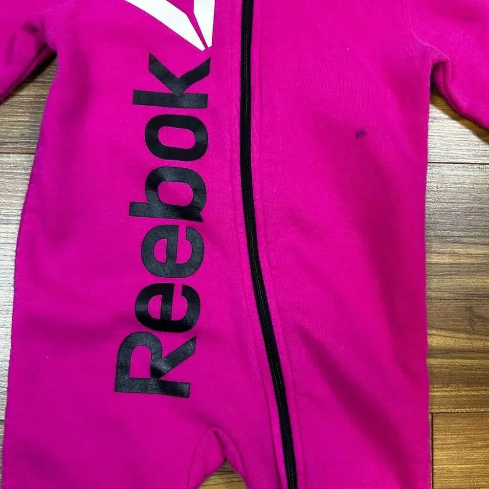 Reebok Baby Girls Hooded Romper One-Piece Fleece Jumpsuit Pink 18 Months
